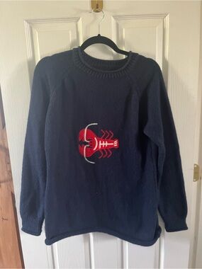 Women’s Navy Blue Knit Lobster Sweater - Preppy Coastal Nautical Style - Small